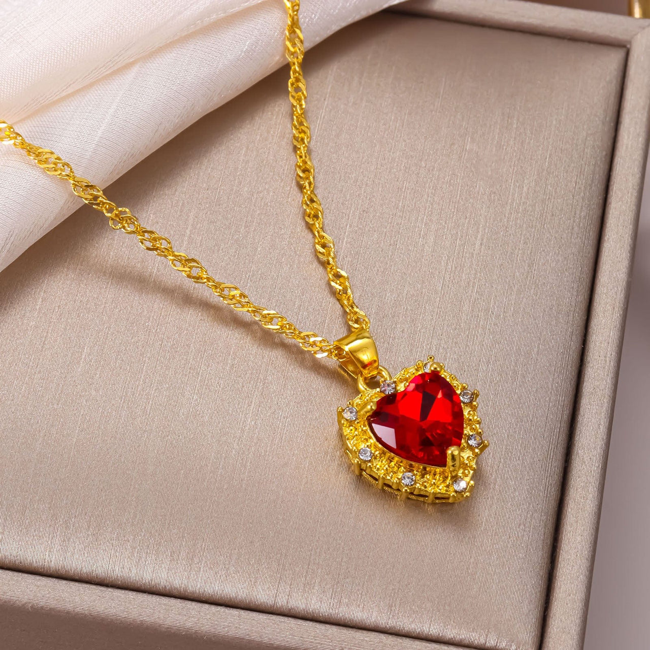 CZ Inlaid Crystal Heart Pendant Necklace - ArtGalleryZen