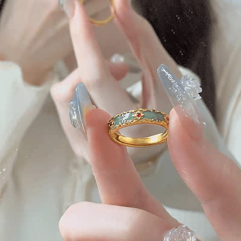 CZ Inlaid Enamel English Floral Ring - ArtGalleryZen