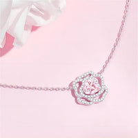Thumbnail for CZ Inlaid Pink Crystal Floral Heart Necklace - ArtGalleryZen