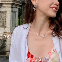 Thumbnail for CZ Inlaid Pink Crystal Floral Heart Necklace - ArtGalleryZen