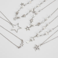 Thumbnail for Dainty 6pcs Hollow Star Pendant Pearl Crystal Chain Necklace Set - ArtGalleryZen