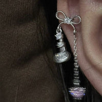 Thumbnail for Dainty Bowknot Crystal Inlaid Heart Tassel Chain Earring - ArtGalleryZen