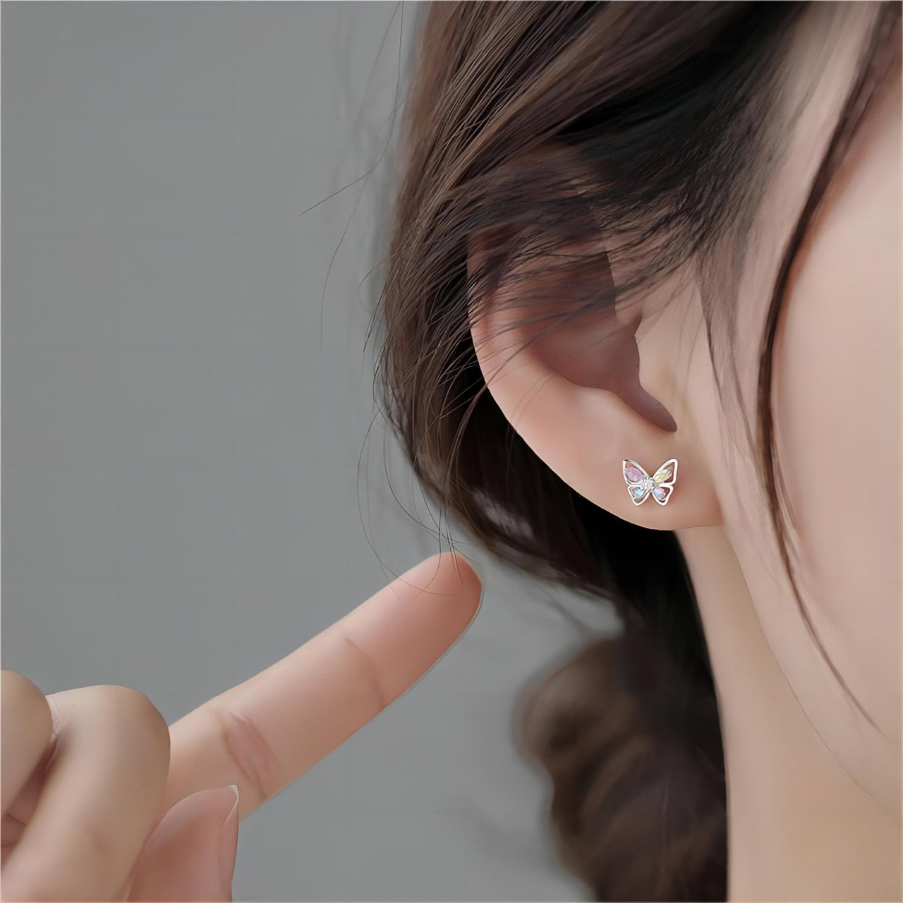Dainty Colorful CZ Inlaid Silver Butterfly Earrings - ArtGalleryZen