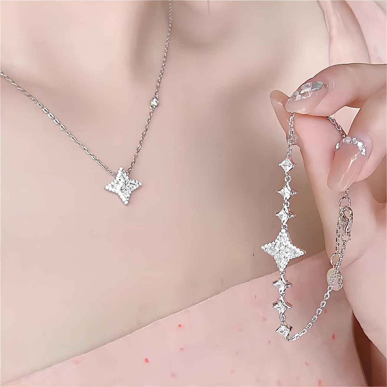 Dainty Crystal Sparkle Necklace Bracelet Set - ArtGalleryZen