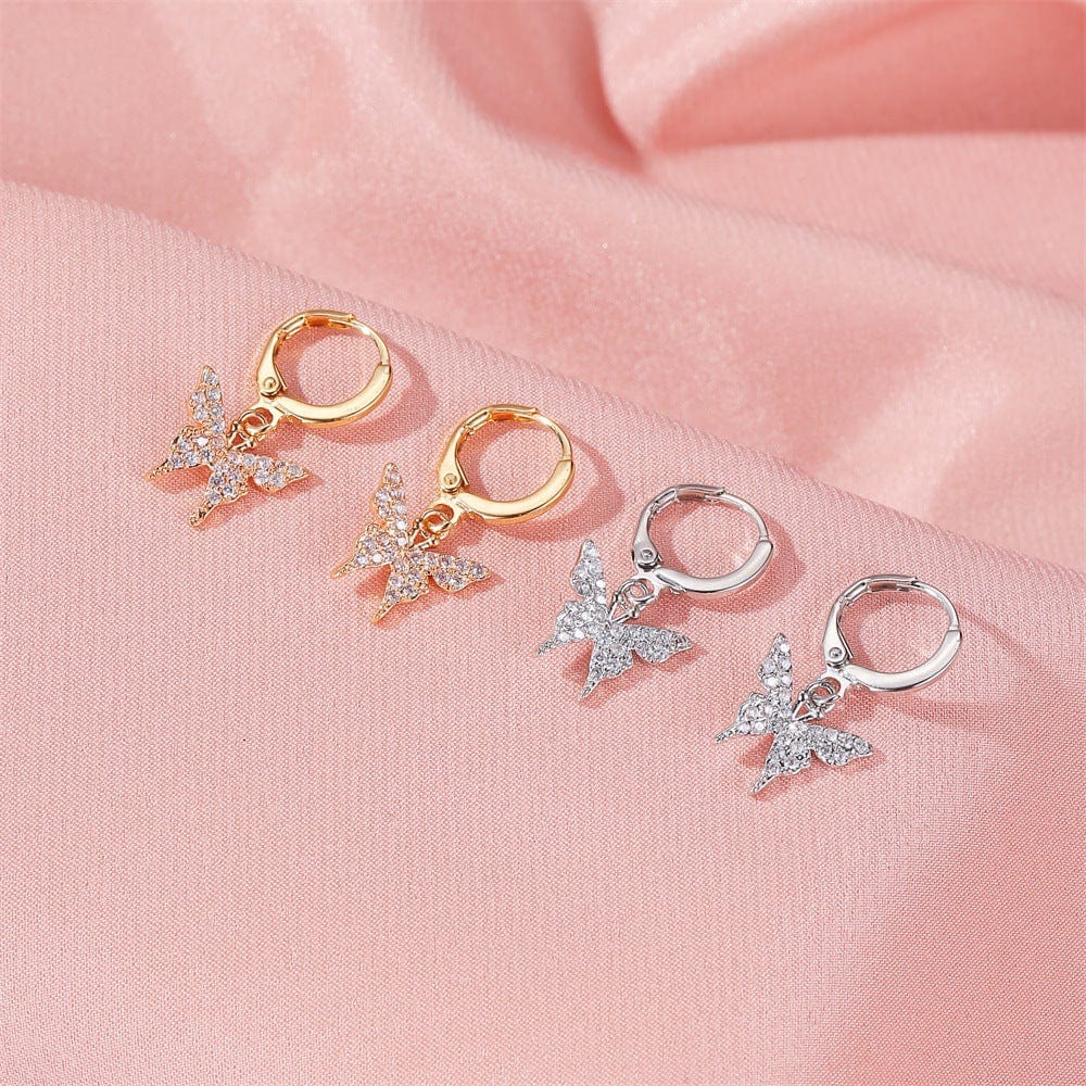 Dainty CZ Inlaid Butterfly Huggie Hoop Earrings - ArtGalleryZen