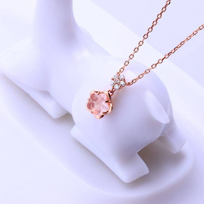Dainty CZ Inlaid Crystal Cherry Blossom Necklace - ArtGalleryZen