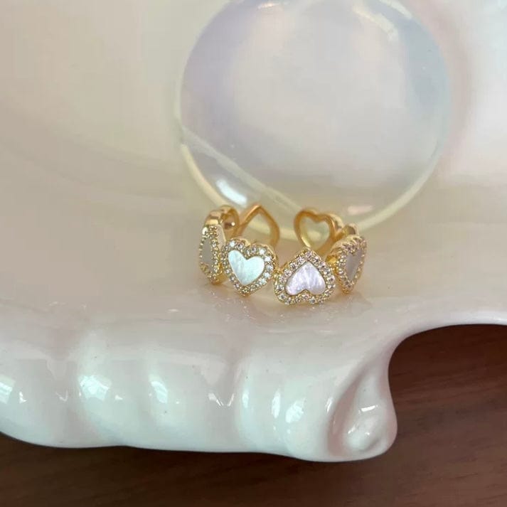 Dainty CZ Inlaid Gold Plated Enamel Heart Open Ring - ArtGalleryZen