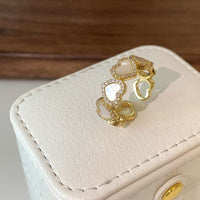 Thumbnail for Dainty CZ Inlaid Gold Plated Enamel Heart Open Ring - ArtGalleryZen
