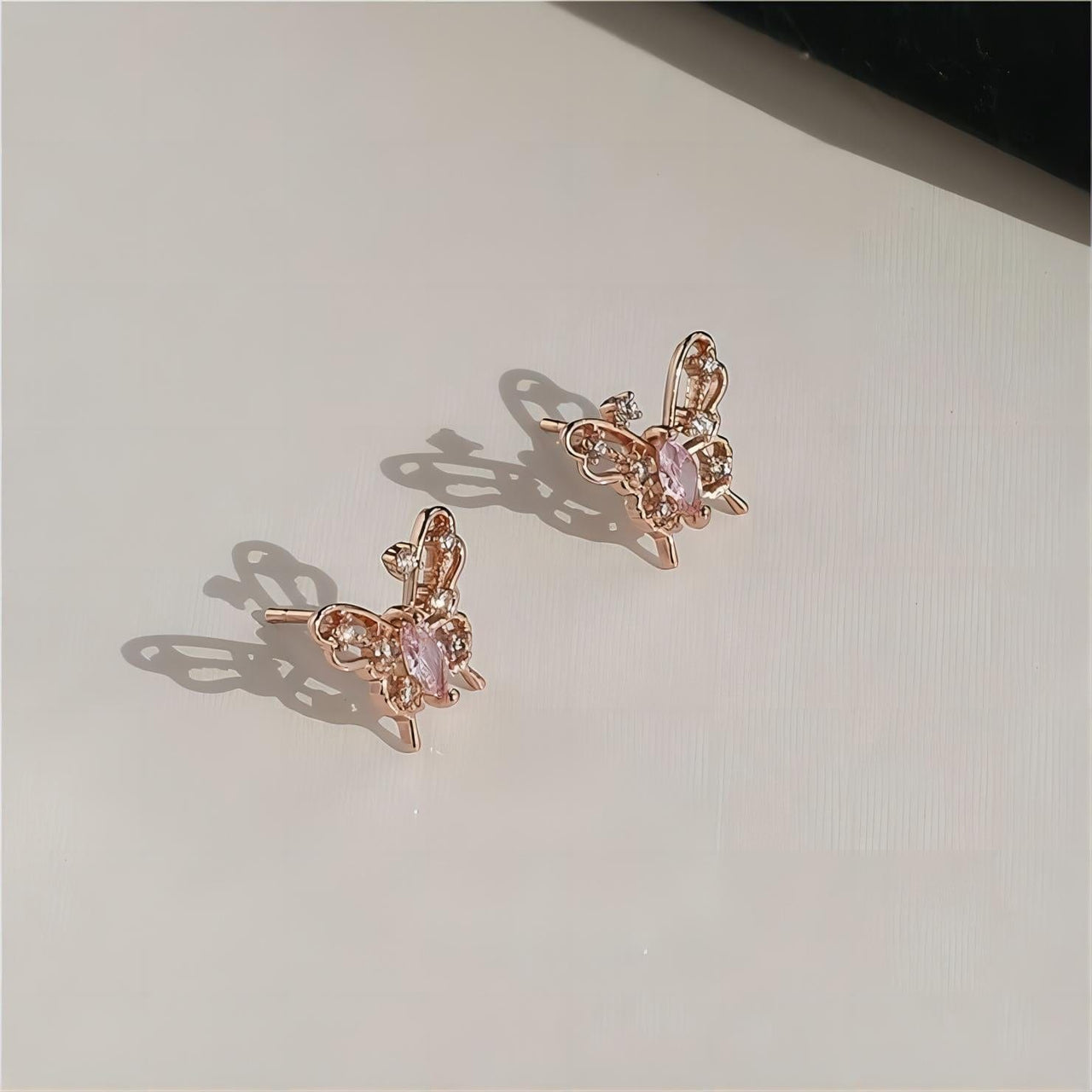 Dainty CZ Inlaid Hollowed-out Butterfly Earrings - ArtGalleryZen