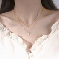 Thumbnail for Dainty CZ Inlaid Layering Butterfly Necklace - ArtGalleryZen