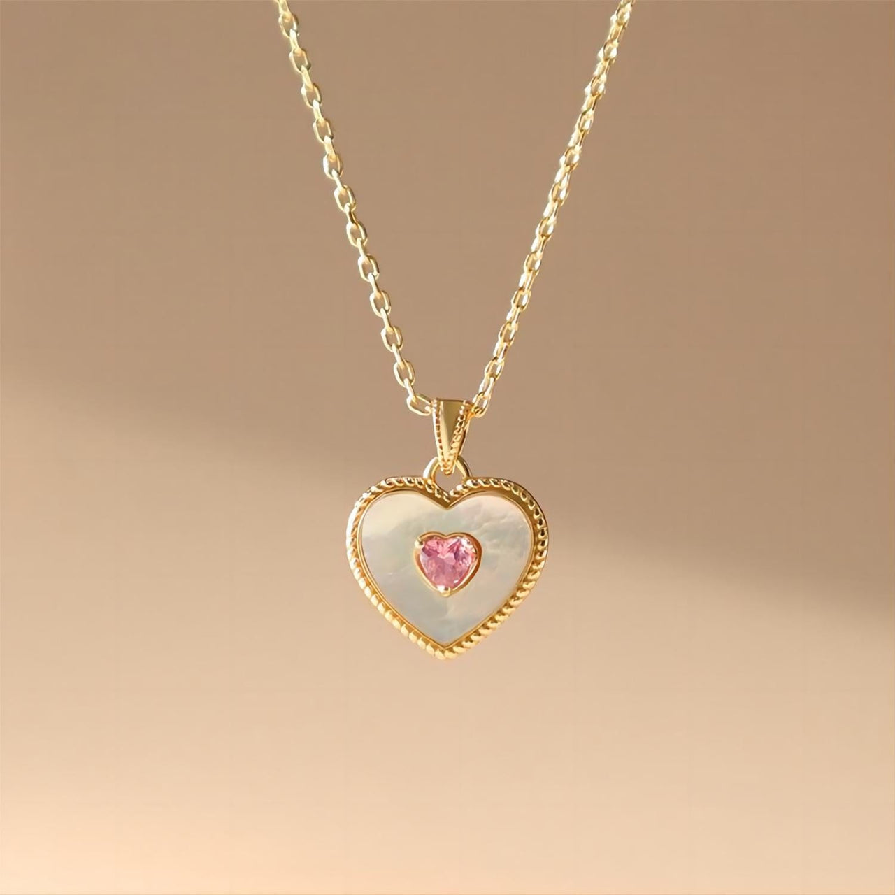 Dainty CZ Inlaid Natural Shell Heart Pendant Necklace - ArtGalleryZen