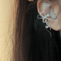 Thumbnail for Dainty CZ Inlaid Pearl Charm Ribbon Ear Cuff Earrings - ArtGalleryZen