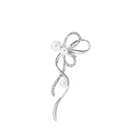 Thumbnail for Dainty CZ Inlaid Pearl Charm Ribbon Ear Cuff Earrings - ArtGalleryZen