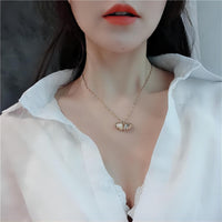 Thumbnail for Dainty CZ Inlaid Pearl Shell Pendant Chain Necklace - ArtGalleryZen