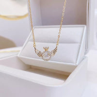 Thumbnail for Dainty CZ Inlaid Rolling Crystal Angel Wings Necklace - ArtGalleryZen