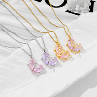 Thumbnail for Dainty Gold Silver Tone Bowknot Heart CZ Pendant Necklace - ArtGalleryZen