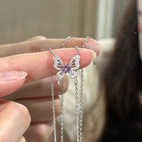 Thumbnail for Dainty Heart CZ Inlaid Butterfly Pendant Cable Chain Necklace - ArtGalleryZen