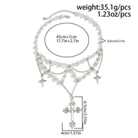 Thumbnail for Dainty Layered Star Cross Pendant Pearl Crystal Chain Necklace - ArtGalleryZen