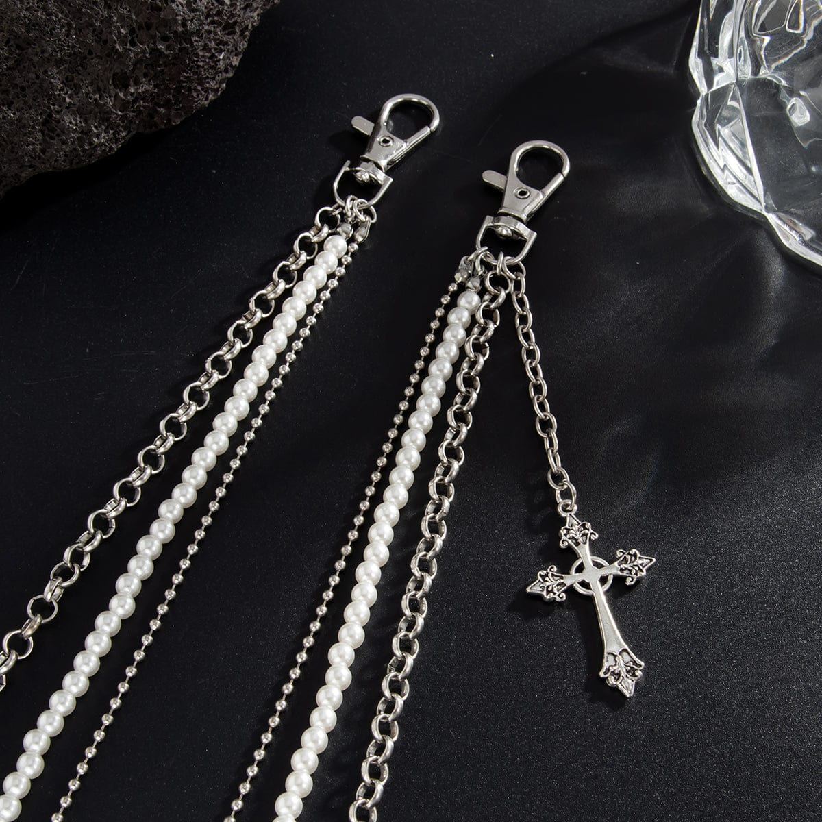 Dainty Layering Cross Pendant Pearl Trouser Chain - ArtGalleryZen