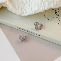 Thumbnail for Dainty Pink Crystal Bowknot Pearl Earrings - ArtGalleryZen