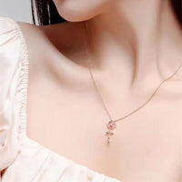 Thumbnail for Dainty Pink Crystal English Rose Necklace - ArtGalleryZen