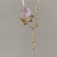 Thumbnail for Dainty Pink Crystal Rose Charm Fritillaria Beaded Chain Y Choker Necklace - ArtGalleryZen