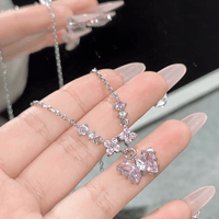 Thumbnail for Dainty Pink CZ Inlaid Butterfly Pendant Cable Chain Necklace - ArtGalleryZen