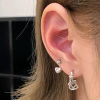 Thumbnail for Dainty Pink CZ Inlaid Heart Star Hoop Dangle Earrings Set - ArtGalleryZen