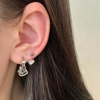 Thumbnail for Dainty Pink CZ Inlaid Heart Star Hoop Dangle Earrings Set - ArtGalleryZen