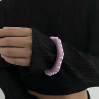 Thumbnail for Dainty Polygon Pearl Resin Bangle Bracelet - ArtGalleryZen