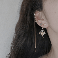 Thumbnail for Dainty Rhinestone Inlaid Ballet Dancer Dangle Long Chain Ear Clip Earring - ArtGalleryZen