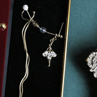 Thumbnail for Dainty Rhinestone Inlaid Ballet Dancer Dangle Long Chain Ear Clip Earring - ArtGalleryZen