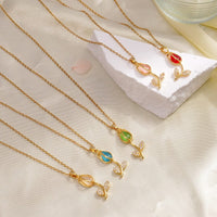 Thumbnail for Dainty Rhinestone Inlaid Crystal Tulip Pendant Necklace - ArtGalleryZen