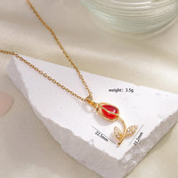 Thumbnail for Dainty Rhinestone Inlaid Crystal Tulip Pendant Necklace - ArtGalleryZen
