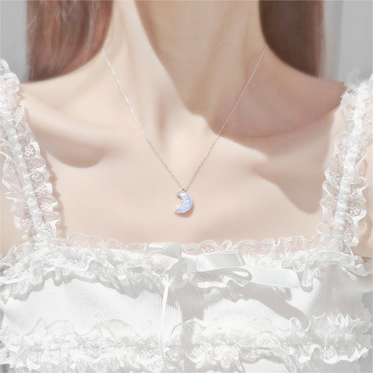 Dainty S925 Silver Gradient Water Ripple Moon Heart Star Necklace - ArtGalleryZen