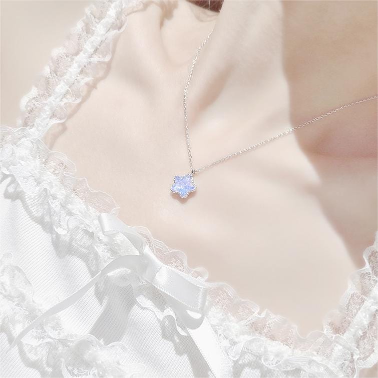 Dainty S925 Silver Gradient Water Ripple Moon Heart Star Necklace - ArtGalleryZen