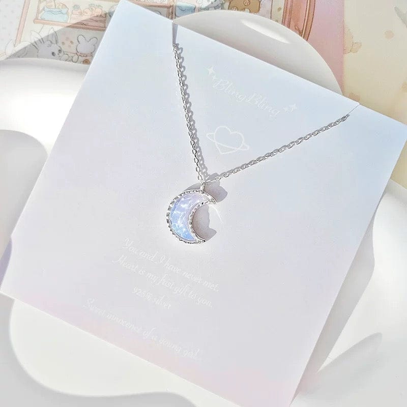 Dainty S925 Silver Gradient Water Ripple Moon Heart Star Necklace - ArtGalleryZen