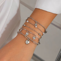 Thumbnail for Delicate Layered Heart Butterfly Star Tassel Pearl Cable Chain Bracelet Set - ArtGalleryZen