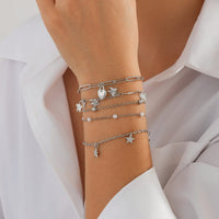 Thumbnail for Delicate Layered Heart Butterfly Star Tassel Pearl Cable Chain Bracelet Set - ArtGalleryZen