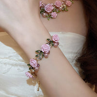 Thumbnail for Delicate Pearl Rhinestone Inlaid Enamel Camellia Flower Necklace Bracelet Earrings - ArtGalleryZen