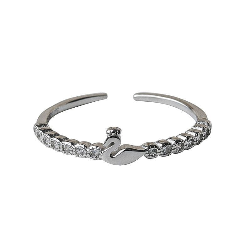 Delicate S925 Silver Swan Open Ring - ArtGalleryZen