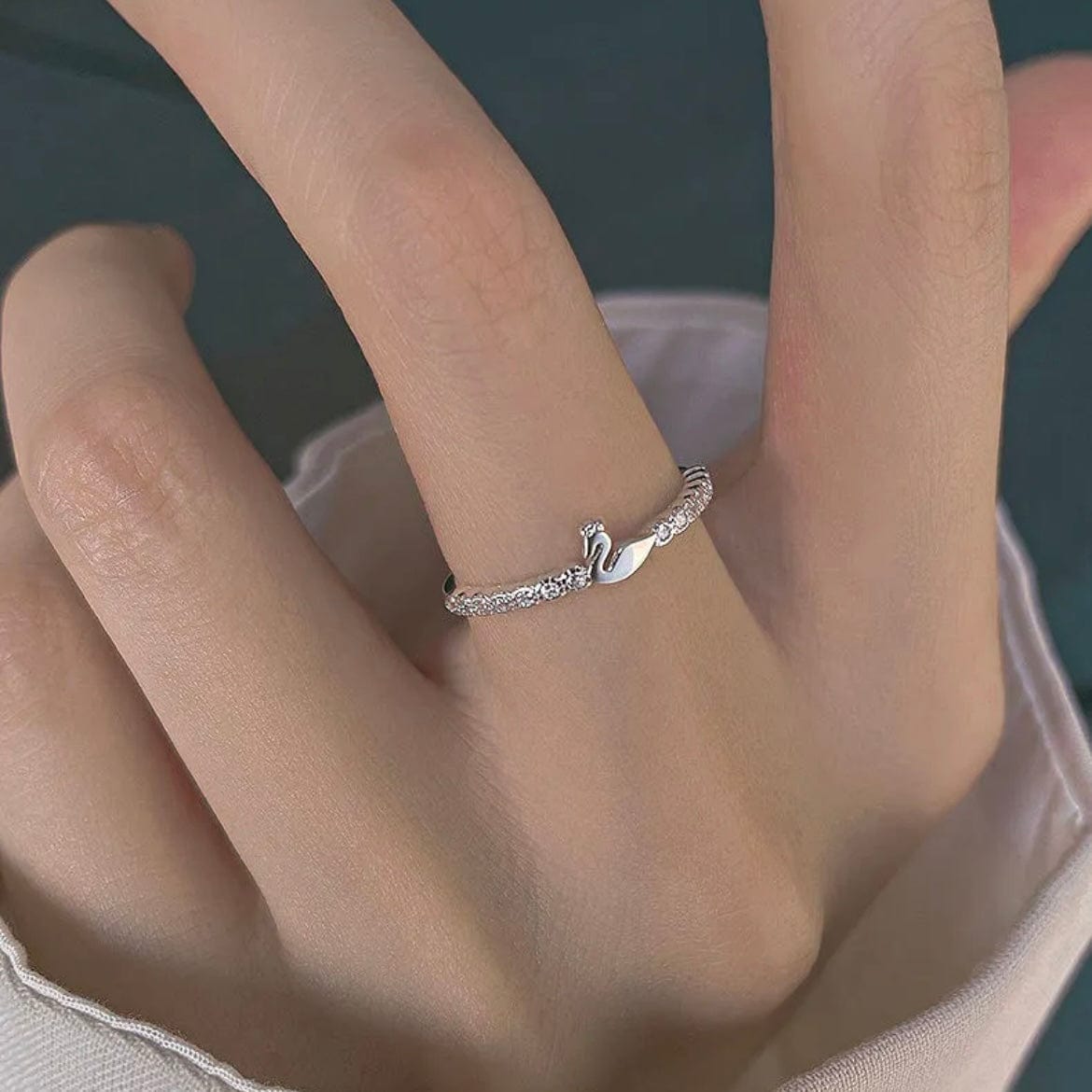 Delicate S925 Silver Swan Open Ring - ArtGalleryZen