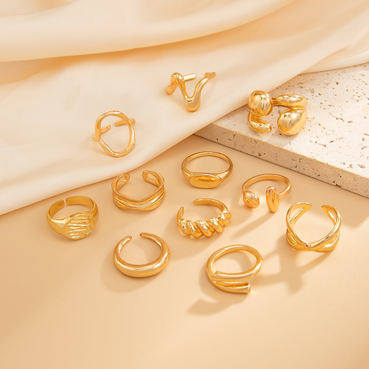 Elegant 11pcs Heart Waterdrop Twisted Ring Set - ArtGalleryZen