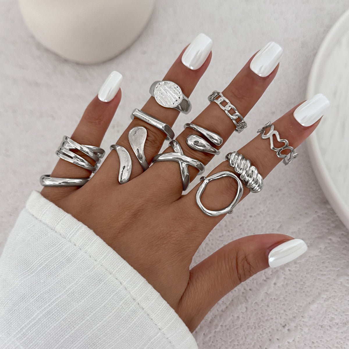 Elegant 11pcs Heart Waterdrop Twisted Ring Set - ArtGalleryZen