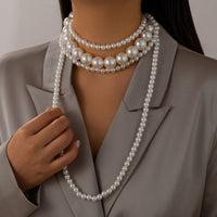 Thumbnail for Elegant 2Pcs Chunky Pearl Long Chain Stackable Necklace Set - ArtGalleryZen