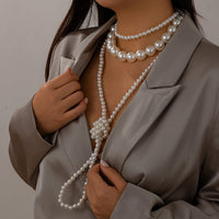 Thumbnail for Elegant 2Pcs Chunky Pearl Long Chain Stackable Necklace Set - ArtGalleryZen