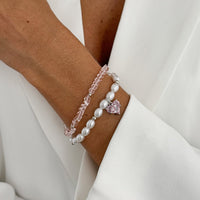 Thumbnail for Elegant 2pcs Rhinestone Heart Charm Crystal Pearl Chain Bracelet Set - ArtGalleryZen