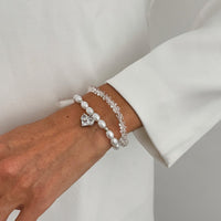 Thumbnail for Elegant 2pcs Rhinestone Heart Charm Crystal Pearl Chain Bracelet Set - ArtGalleryZen