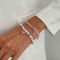 Thumbnail for Elegant 2pcs Rhinestone Heart Charm Crystal Pearl Chain Bracelet Set - ArtGalleryZen