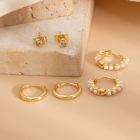 Thumbnail for Elegant 3 Pairs Pearl Huggie Hoop Earrings Set - ArtGalleryZen